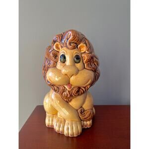 Vintage 1970s Atlantic Mold Lion Piggy Bank Hand Painted Retro